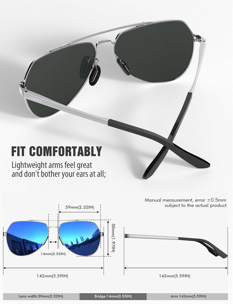 LUENX Aviator Sunglasses for Men Women Polarized New Shades Large Metal Frame - UV 400 Protection - Image 5